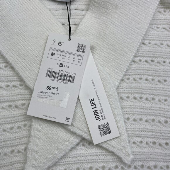 ZARA Women’s White Knit Sweater Size M NWT Bow Tie V-Neck Pullover Long Sleeve * - Picture 8 of 16